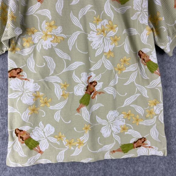 Vintage Tommy Bahama Hawaiian Polo Shirt Mens Medium Hula Girl Floral Textured - Picture 11 of 13